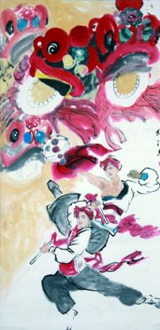 国画舞狮图片
