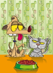 可爱卡通猫狗插画图片