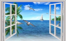 大自然假窗户大海风景图片