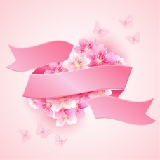 七夕情人节樱花粉红丝带矢量设计