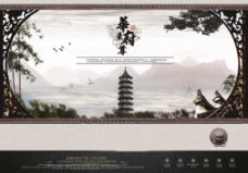 中国风设计地产海报中国风格海报设计之宝塔回廊
