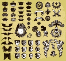 贵族风情外国风情的贵族王冠及标志AI矢量图