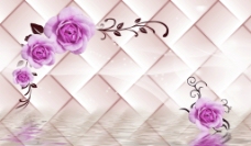 3D软包玫瑰倒影背景墙素材图片