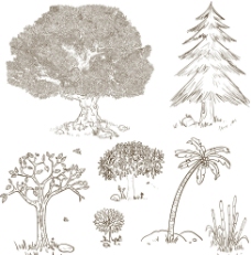 手绘树木矢量素材图片