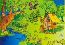 森林小木屋卡通矢量素材图片