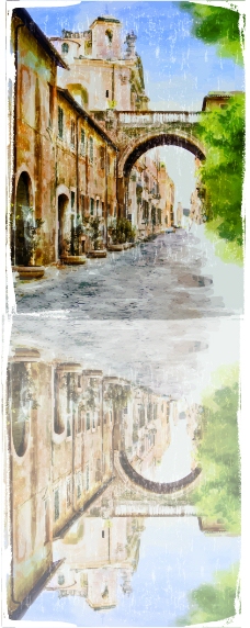 复古城市水彩画