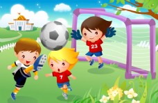 儿童运动卡通儿童足球运动矢量图