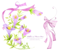浅紫色花朵植物与丝带PSD分层素材