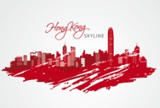香港彩色手绘城市素材图片