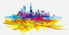 芝加哥手绘彩色城市素材图片