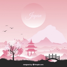 粉红色调的日本风景