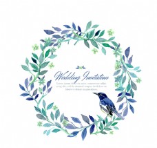 画册设计水彩花环和鸟婚礼邀请卡图片