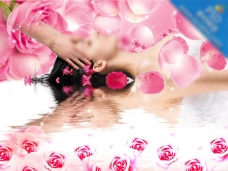 女性休闲Spa粉红玫瑰SPA洗浴海报