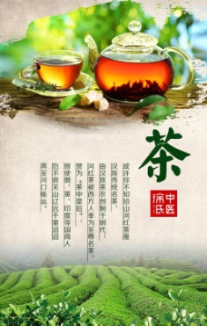 绿色叶子河红茶宣传海报PSD