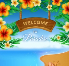 热带度假热带花卉度假海报矢量素材下载