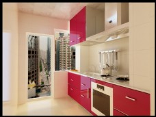 橱房红色厨房橱柜模型