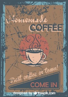 咖啡杯老式的自制咖啡的残破的海报