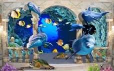 3D玉雕屏风海底世界背景墙