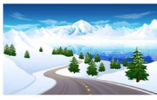 公路雪山矢量背景图片