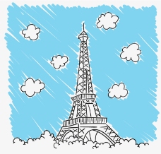 手绘巴黎铁塔模板