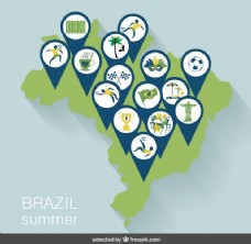 巴西地图与运动引脚