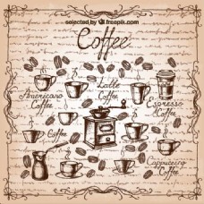 咖啡杯手绘咖啡元素矢量素材