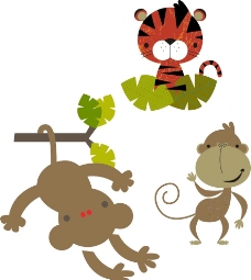 卡通猴子 老虎图片