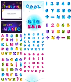字体可爱彩色立体字母和数字矢量素材