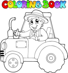 儿童开拖拉机的卡通男孩