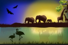 非洲野生动物景观矢量素材