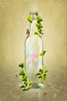 淡雅玻璃瓶插画