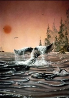 鲸 动物 丙烯画 装饰画_0028