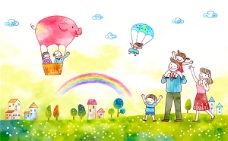 亲子幼儿园儿童节主题画PSD图片