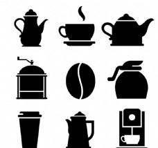 茶杯咖啡元素剪影矢量素材图片