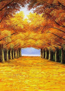 无框画美丽秋天枫树林风景油画