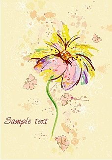 黄色背景手绘蝴蝶与花朵