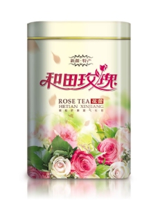 和田玫瑰花茶圆罐包装psd素材