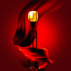 中国风设计红丝带缠绕宫灯广告设计PSD分层素材