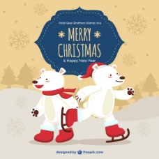 圣诞节可爱的北极熊正在滑冰