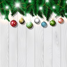 圣诞节圣诞球和木板背景图片