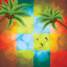 创意椰树彩格背景矢量素材