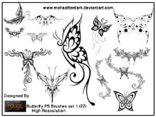 蝴蝶纹饰绝美的蝴蝶艺术花纹装饰图案photoshop笔刷素材