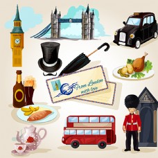 茶水彩绘英国旅游元素图片