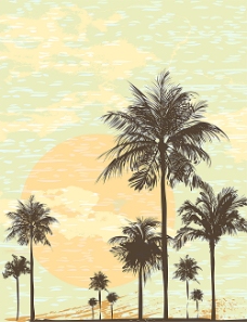 黄色背景夏日椰树插画