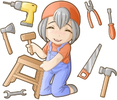 木材木工女孩和工具矢量素材