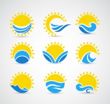 卡通标志阳光大海太阳海浪标志卡通图标LOGO商标