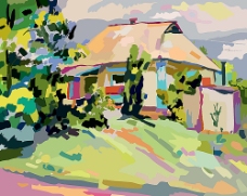 房子风景油画