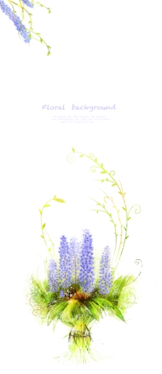 绿叶上的蓝色花朵插画PSD分层素材