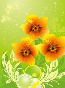 黄色背景花卉装饰背景矢量素材图片
