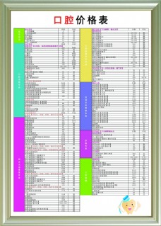 牙科价格表口腔价格表